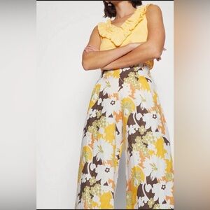CHRISTIAN SIRIANO🎀Boho Wide Leg Pants🎀Floral Retro Print🎀Medium🎀EUC🎀Chic/Comfy!✨